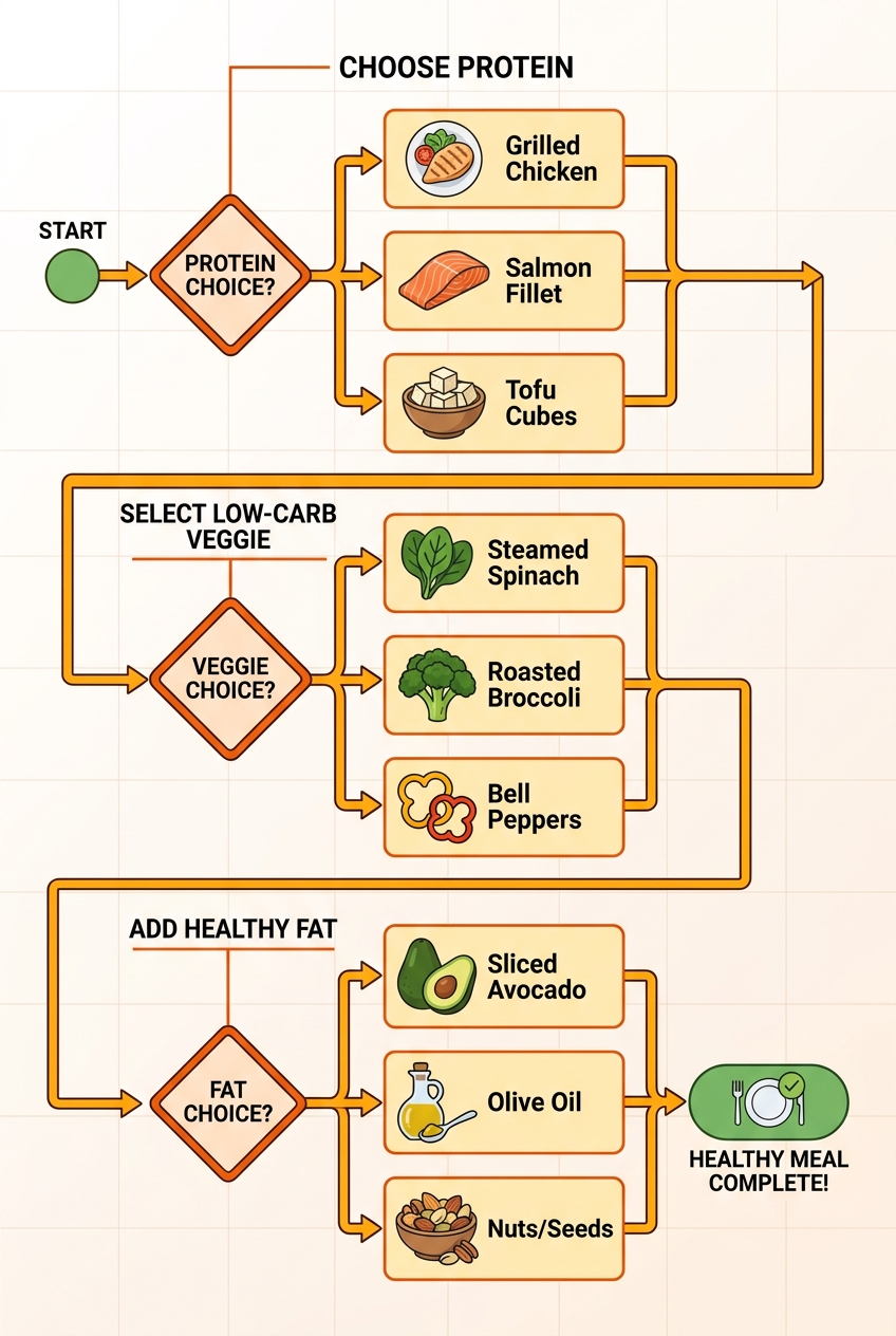 A flowchart showing how to customize a ketogenic diet lunch.