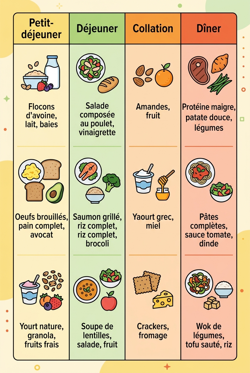 Tableau rééquilibrage alimentaire menu pour organiser ses repas de la semaine